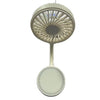 Ceiling-mounted beige bladeless fan with circular grill design on white background
