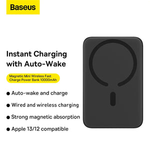 Baseus magnetic mini wireless fast charge power bank 10000mAh, black, Apple 13/12 compatible