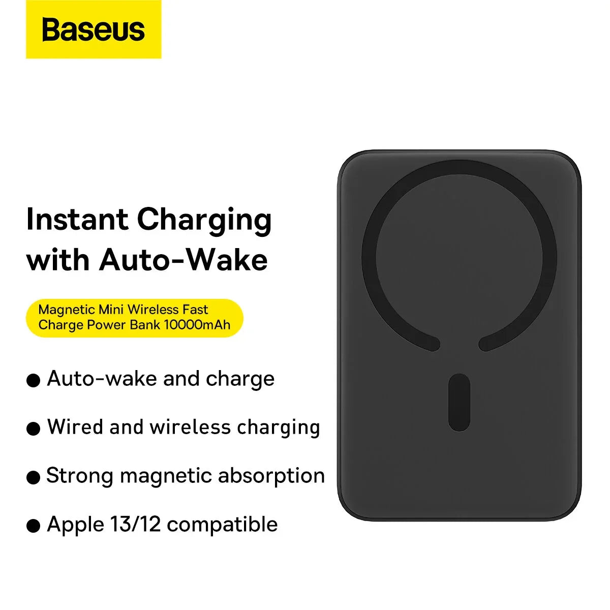Baseus magnetic mini wireless fast charge power bank 10000mAh, black, Apple 13/12 compatible