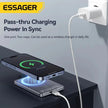 ESSAGER wireless power bank charging phone with pass-thru charging feature on desk