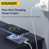 ESSAGER wireless power bank charging phone with pass-thru charging feature on desk