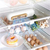Refrigerator air purifier device in fridge with eggs, vegetables, and donut.