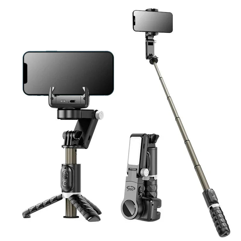 Adjustable selfie stick tripod with smartphone holder and Bluetooth remote