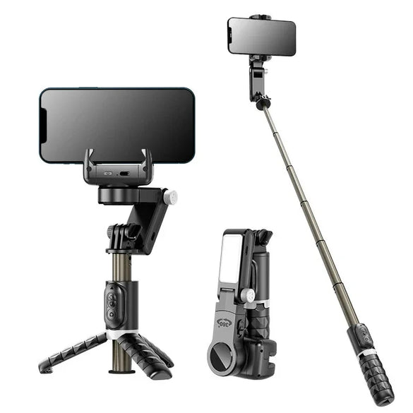 Adjustable selfie stick tripod with smartphone holder and Bluetooth remote