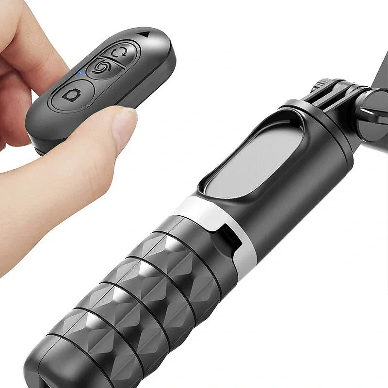 Black selfie stick handle with detachable Bluetooth remote control