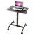 Adjustable mobile laptop desk with a laptop and mouse on wheels