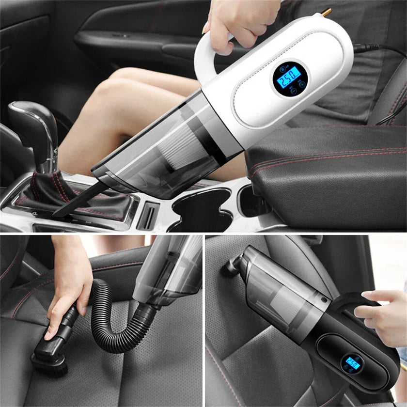 Handheld car vacuum cleaner with digital display cleaning vehicle interior seats and console