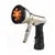 Adjustable garden hose nozzle sprayer with black grip and orange dial settings