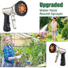 Upgraded water hose nozzle sprayer for garden, used by women watering plants outdoors