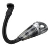 Handheld car vacuum cleaner with flexible hose and brush nozzle on white background