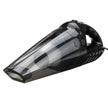 Black handheld vacuum cleaner with transparent dust chamber on white background