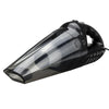 Black handheld vacuum cleaner with transparent dust chamber on white background