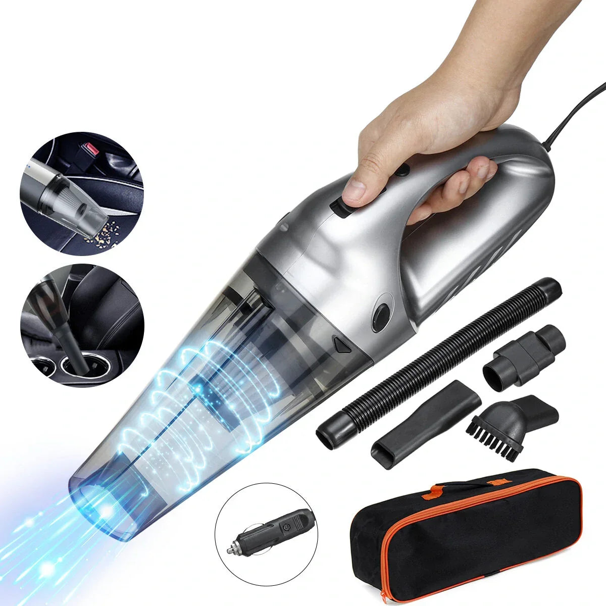 Portable handheld car vacuum cleaner with accessories and carrying case