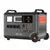Portable power generator with control panel, handles, and wheels, gray and orange design