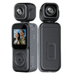 Dual-view compact action camera with display screen and wide-angle lens