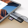 USB-C multiport adapter with memory card inserted, connected to a laptop