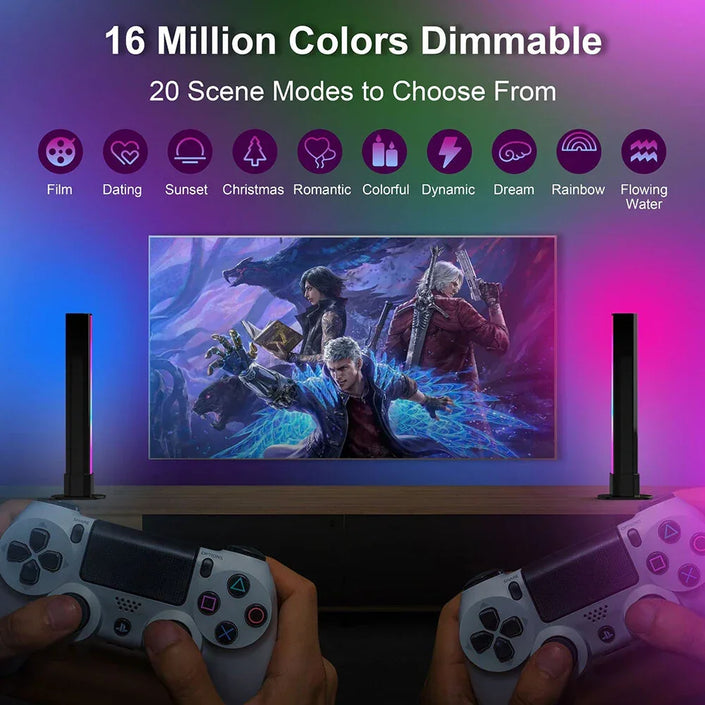 RGB dimmable gaming LED light bars display 16 million colors with TV and controllers