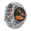 Silver Zeblaze sport smartwatch with orange digital display, fitness tracking, gray band