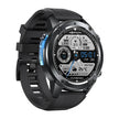 Black Zeblaze GPS smartwatch with round touch display showing steps, weather, heart rate.