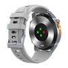 Smartwatch with grey silicone strap, heart rate sensor, and built-in GPS, back view