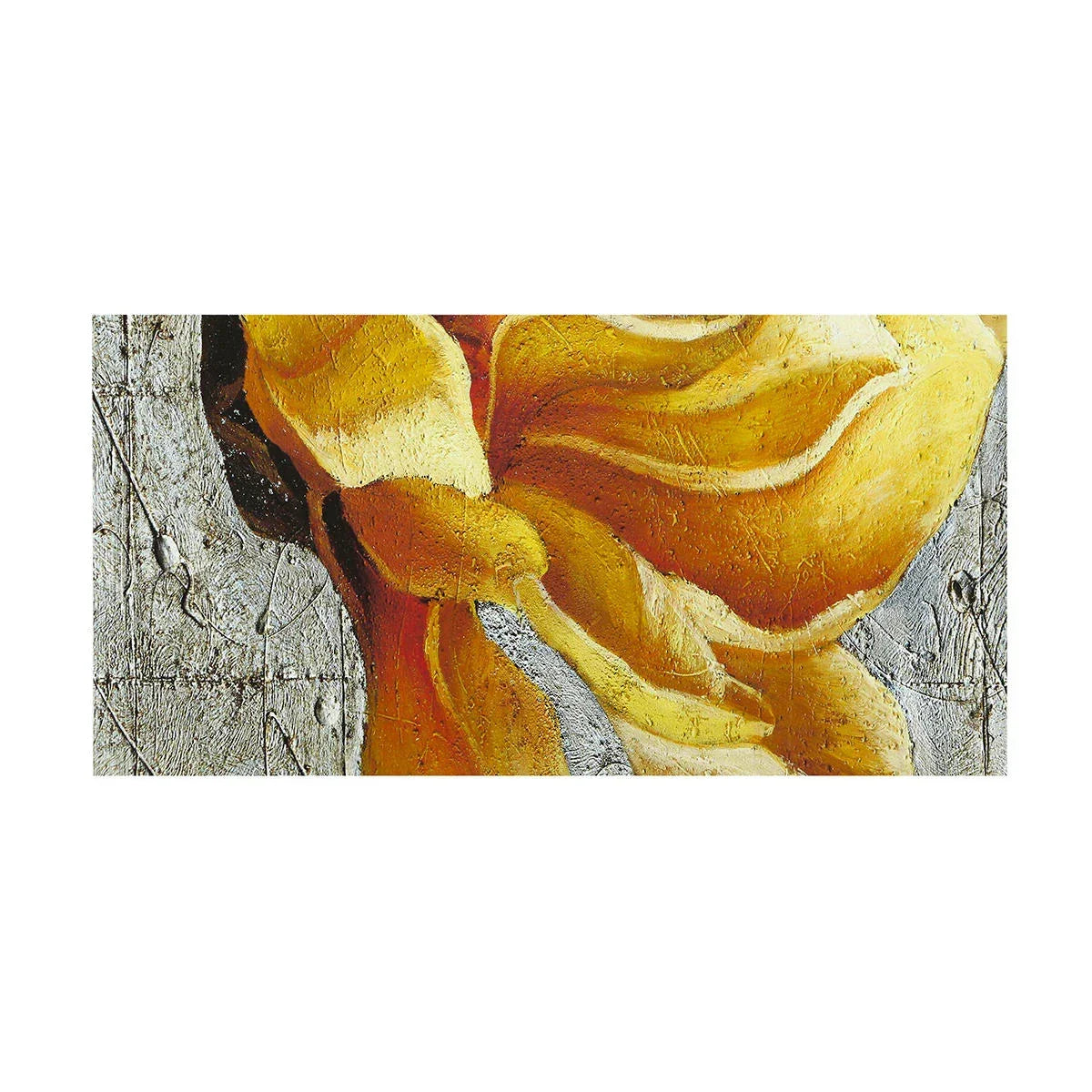 Textured yellow flower oil painting on gray abstract background wall art