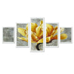 Five-panel wall art with yellow magnolia flowers on a textured gray background