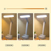 LED desk lamp showing adjustable color temperatures 3000K, 6000K, and 4500K on wooden table