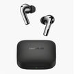 OnePlus black wireless earbuds with charging case on white background