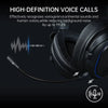 High-definition voice call headset with attached microphone and sound wave graphic on black background