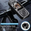 Bike handlebar with mounted audio video recorder showing cyclist on screen, bracket screw hole