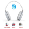 Wireless Bluetooth headset with white ear cushions, compatible with cell phone, tablet, laptop
